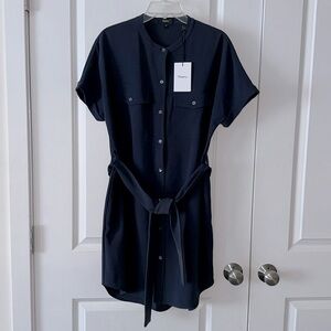 THEORY Spring Navy Maxine Crepe Belted Cargo dress Medium size